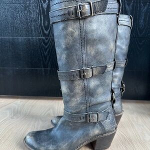 FRYE Carmen Three Buckle Heeled Boots, Size 7.5
